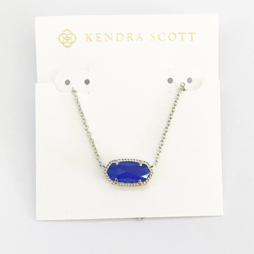 Kendra Scott Silver Tone Cobalt Cat's Eye Elisa Short Pendant Necklace